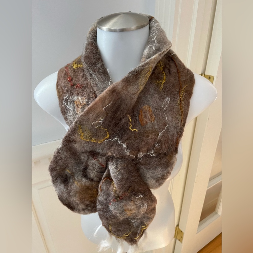 Handcrafted wet felted merino wool scarf